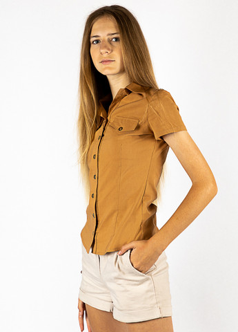 Светло-коричневая кэжуал рубашка однотонная Time of Style