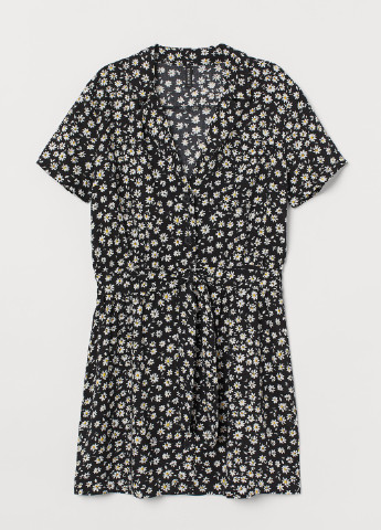 Черное кэжуал платье рубашка H&M с цветочным принтом