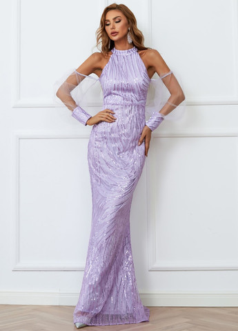 Світло-лілова вечірня, святковий сукня годе, з відкритими плечима SHEIN однотонна