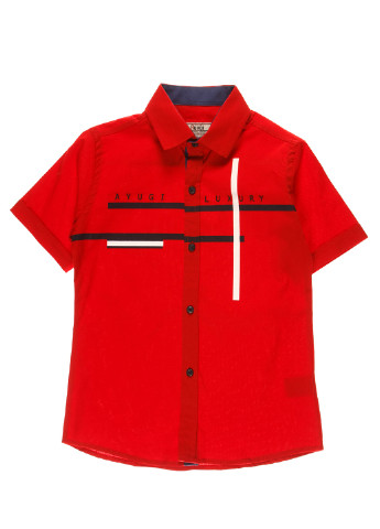 Красная кэжуал рубашка однотонная A-yugi с коротким рукавом