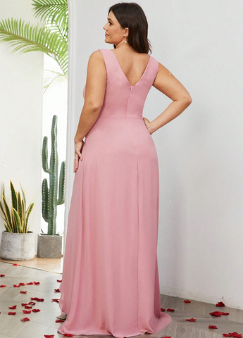 Светло-розовое праздничный платье на запах SHEIN однотонное