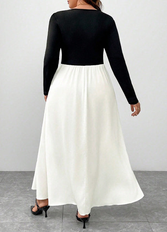 Чорно-білий кежуал, святковий сукня кльош SHEIN колор блок