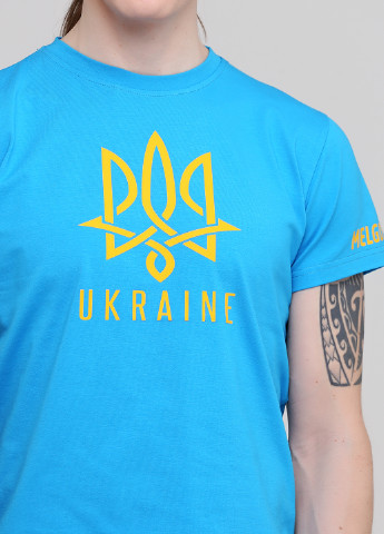 унісекс патріотична, символіка тризуб UKRAINE блакитна стрейч-кулір Melgo футболка (216767354)