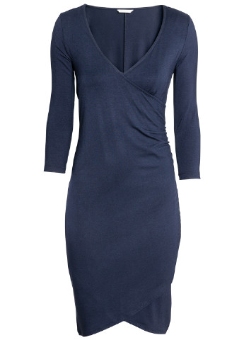 Темно-синее кэжуал платье с длинным рукавом H&M однотонное