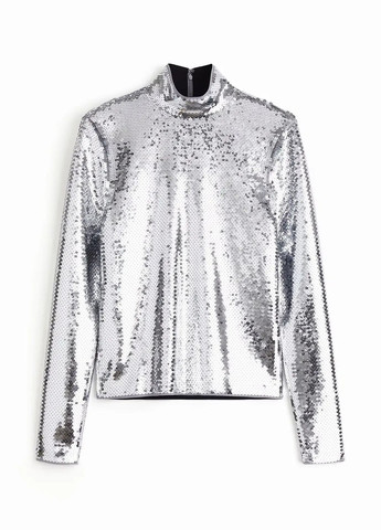 Серебристый демисезонный праздничный, кэжуал лонгслив H&M х Rabanne однотонный