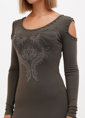 Оливковое (хаки) кэжуал платье силуэтная Sassofono Club однотонное