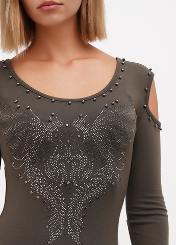 Оливковое (хаки) кэжуал платье силуэтная Sassofono Club однотонное