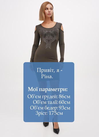 Оливковое (хаки) кэжуал платье силуэтная Sassofono Club однотонное