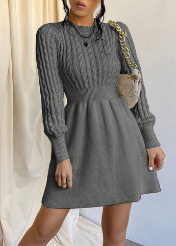 Серое кэжуал платье клеш, платье-свитер SHEIN однотонное