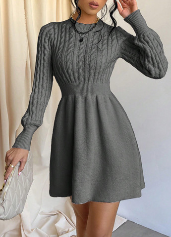 Серое кэжуал платье клеш, платье-свитер SHEIN однотонное