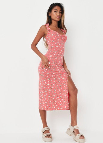 Коралловое кэжуал платье Missguided с цветочным принтом
