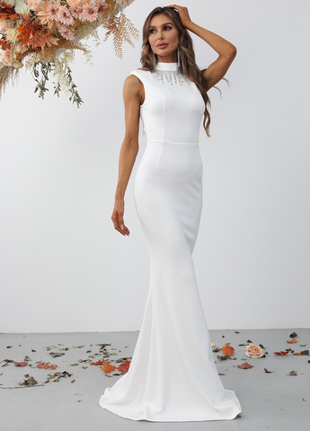 Белое праздничный, вечернее платье годе, с открытой спиной SHEIN однотонное