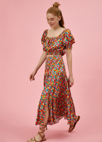 Разноцветная кэжуал цветочной расцветки юбка KOTON клешированная