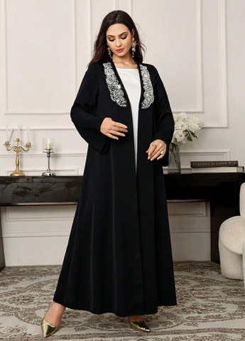 Черное праздничный, вечернее платье а-силуэт SHEIN однотонное