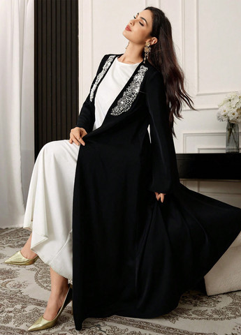 Черное праздничный, вечернее платье а-силуэт SHEIN однотонное