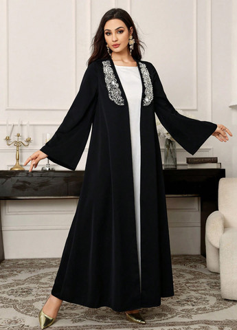 Черное праздничный, вечернее платье а-силуэт SHEIN однотонное