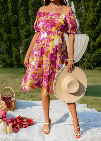 Розовое пляжное, кэжуал платье для беременных а-силуэт SHEIN с цветочным принтом