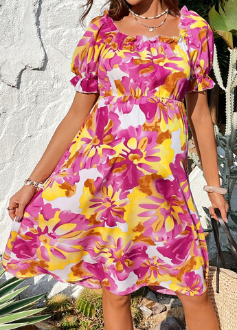 Розовое пляжное, кэжуал платье для беременных а-силуэт SHEIN с цветочным принтом