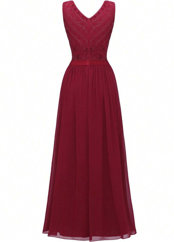 Бордова святковий, вечірня сукня кльош SHEIN однотонна