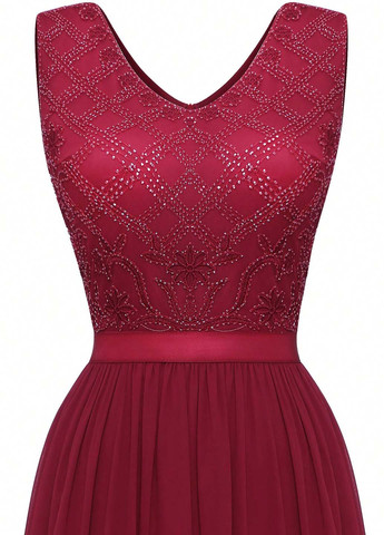 Бордова святковий, вечірня сукня кльош SHEIN однотонна