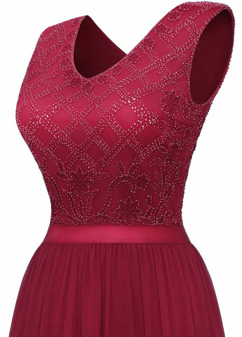 Бордова святковий, вечірня сукня кльош SHEIN однотонна