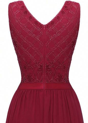 Бордова святковий, вечірня сукня кльош SHEIN однотонна