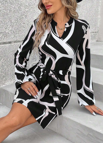 Черно-белое кэжуал платье SHEIN с геометрическим узором