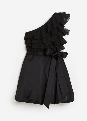 Черное коктейльное платье баллон, на одно плечо H&M однотонное