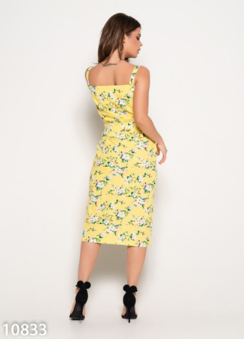Желтое повседневный платье женское футляр ISSA PLUS с цветочным принтом