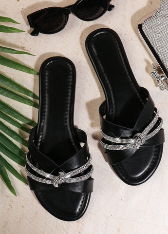 Черные шлепанцы SHEIN со стразами
