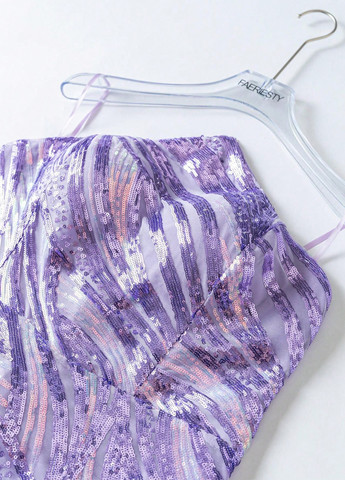 Фиолетовое вечернее платье годе, с открытыми плечами, бандо, с открытой спиной SHEIN с геометрическим узором