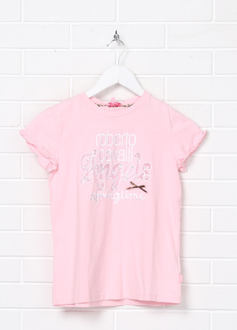 Розовая летняя футболка с коротким рукавом Roberto Cavalli