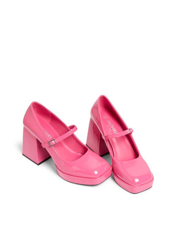 Розовые женские кэжуал туфли лаковые на высоком каблуке - фото