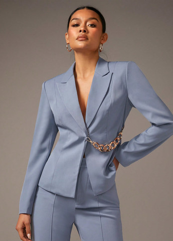 Серо-голубой женский жакет SHEIN однотонный - демисезонный