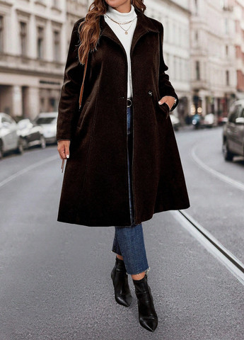 Темно-коричневое демисезонное Пальто двубортное SHEIN