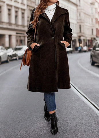 Темно-коричневое демисезонное Пальто двубортное SHEIN