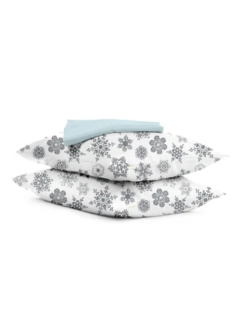 Підлітковий комплект RANFORS LIGHT BLUE SNOWFLAKES GREY (підковдра 160х220 см, простирадло 155х240 см, наволочка 50х70 см) Cosas (251413609)
