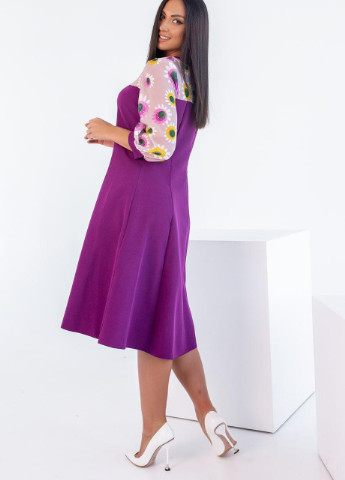 Темно-фиолетовое женское платье со вставками из принтованого шифона фиолетовое р.42/44 381707 New Trend