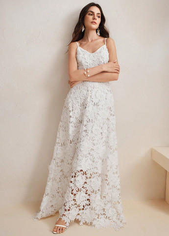 Белое кэжуал платье а-силуэт SHEIN однотонное