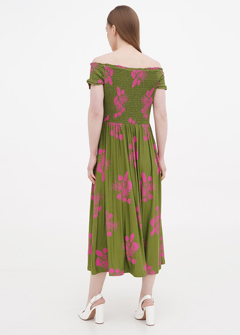 Оливкова кежуал сукня кльош, з відкритими плечима Boden з квітковим принтом