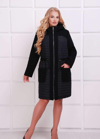Черное демисезонное Легкое комбинированное пальто НОРА черное Tatiana