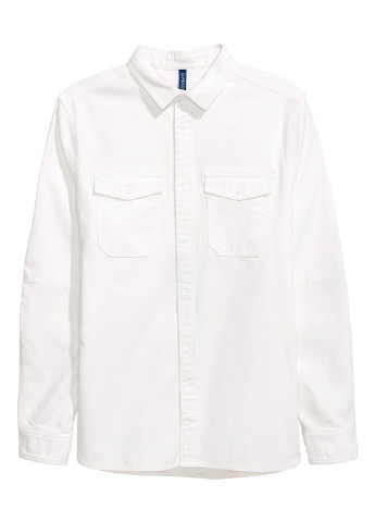 Белая кэжуал рубашка H&M с длинным рукавом
