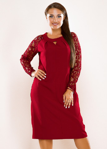 Бордовое кэжуал платье короткое Lady Style с абстрактным узором
