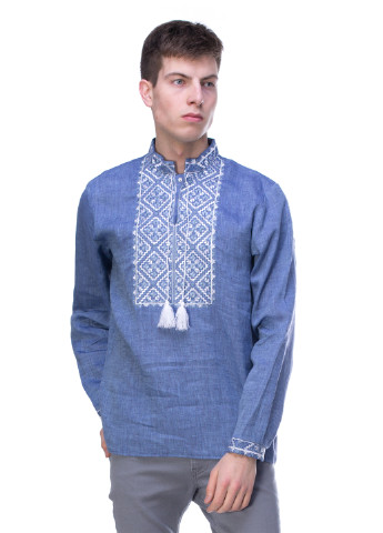 Синяя кэжуал рубашка Vyshyvanka с длинным рукавом