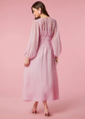 Світло-рожева кежуал, вечірня сукня в стилі армпір SHEIN однотонна