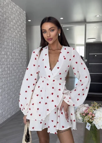 Білий кежуал сукня на запах Fashion сердечка