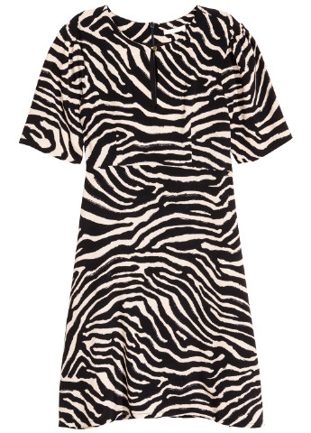 Черно-белое кэжуал платье а-силуэт H&M зебра