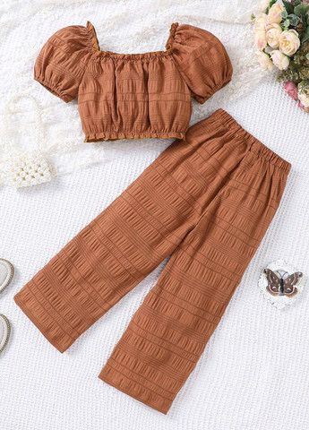 Коричневий літній костюм (топ, штани) SHEIN