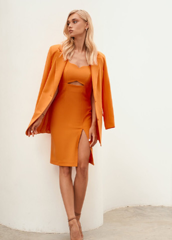 Оранжевое деловое деловое платье с фигурным вырезом Gepur однотонное