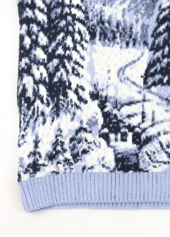 Блакитний зимовий светр для хлопчика зимовий синій теплий принт з будиночками Pulltonic Прямая